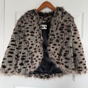 Faux Fur Leopard Print Jacket - Gray & Black